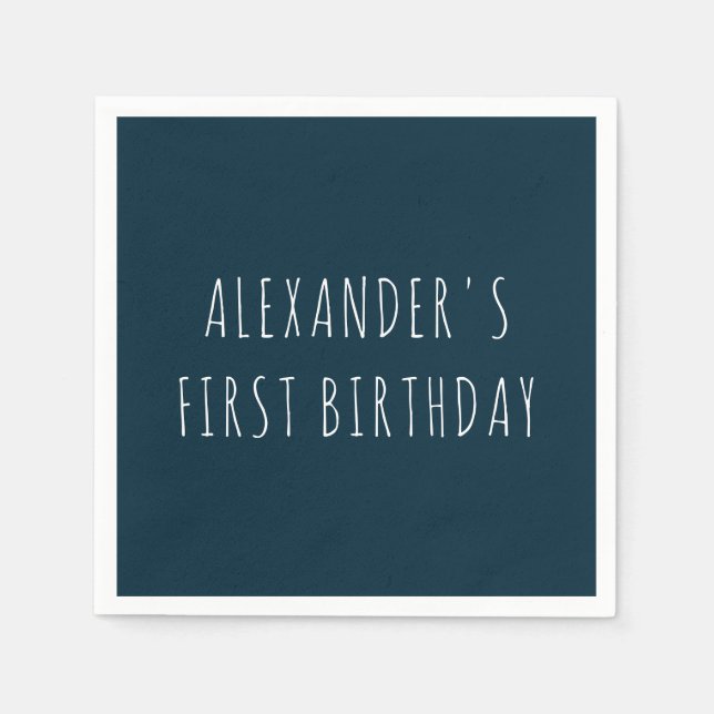Serviette En Papier Simple Bold Dark Blue First Birthday Party (Devant)