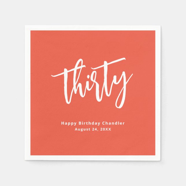 Serviette En Papier Simple Bold Orange 30e fête d'anniversaire (Devant)