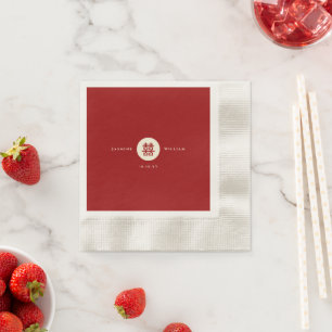 Serviette En Papier Simple Cercle rouge double bonheur Mariage chinois