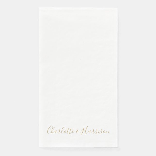 Serviette En Papier Simple chic or script personnalisé mariage élégant (Devant)