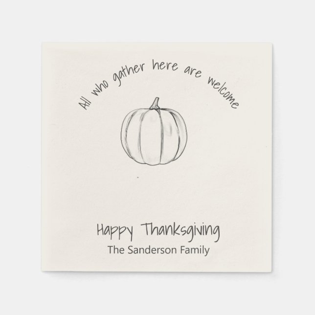 Serviette En Papier Simple Citrouille De Thanksgiving Tous Ceux Qui Se (Devant)