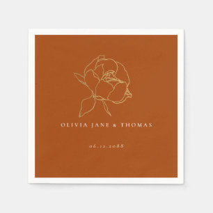 Serviette En Papier Simple Classic Peony Rust Gold Fall Floral Mariage