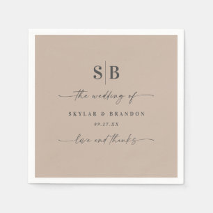 Serviette En Papier Simple couleur solide Taupe Beige Mariage monogram