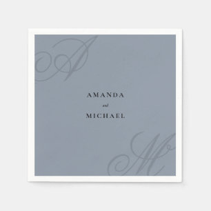 Serviette En Papier Simple Dusty Blue élégant Mariage Monogramme