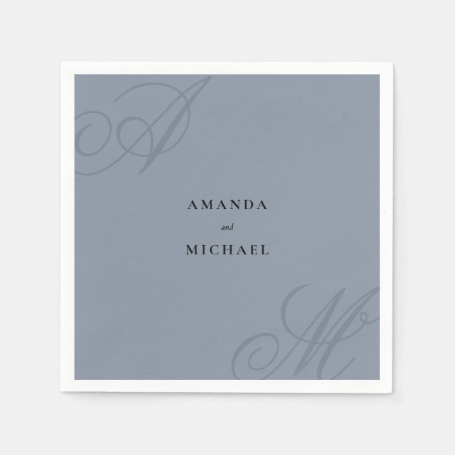 Serviette En Papier Simple Dusty Blue élégant Mariage Monogramme (Devant)