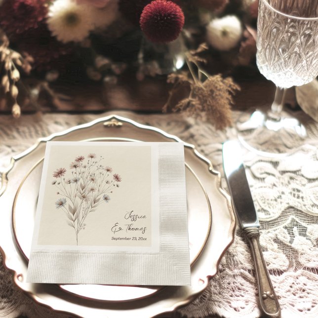 Serviette En Papier Simple Elegant Boho Chic Wildflowers Wedding (Créateur téléchargé)