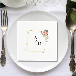 Serviette En Papier Simple Élégant Carré Floral Blanc de Mariage