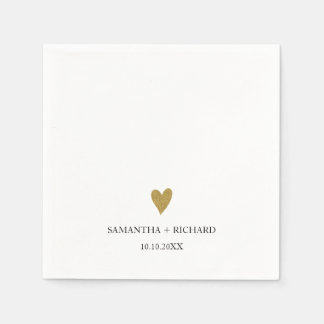 Serviette En Papier Simple Élégant Cœur Doré Mariage Personnalisé