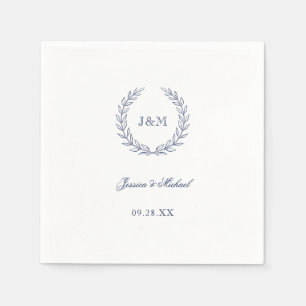 Serviette En Papier Simple élégant Mariage de monogramme bleu marine