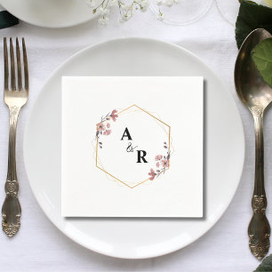 Serviette En Papier Simple Élégant Mariage Géométrique Floral Blanc