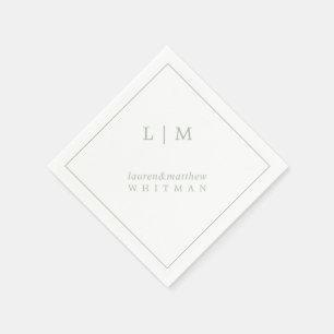 Serviette En Papier Simple Elegant Monogram Sage Green Wedding