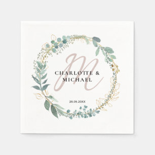 Serviette En Papier Simple, élégant, monogramme mariage eucalyptus