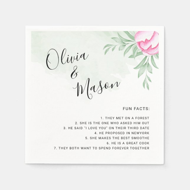 Serviette En Papier Simple Elegant Rose Verdure Minimal Mariage or (Devant)