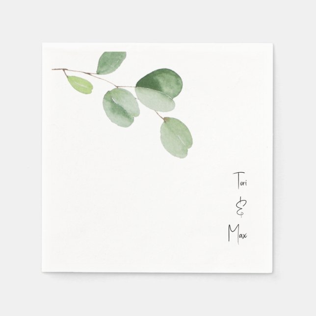 Serviette En Papier Simple Eucalyptus Stem Moderne Font Names Cocktail (Devant)