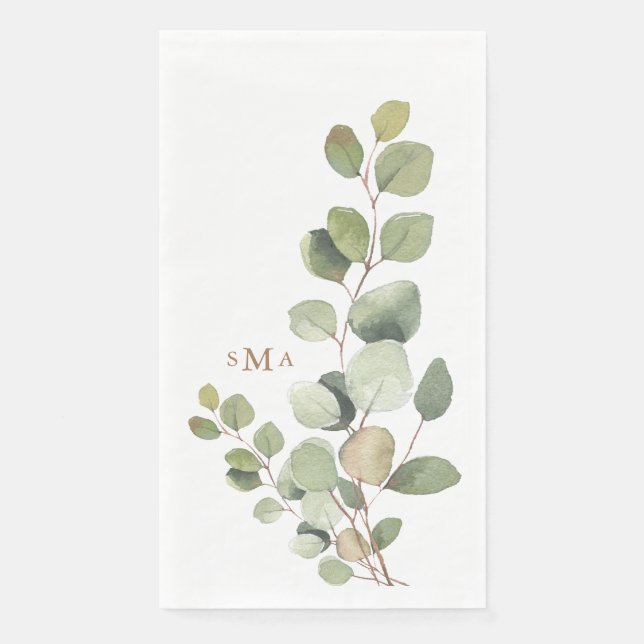Serviette En Papier Simple Foliage Gold Monogram Mariage invité (Devant)