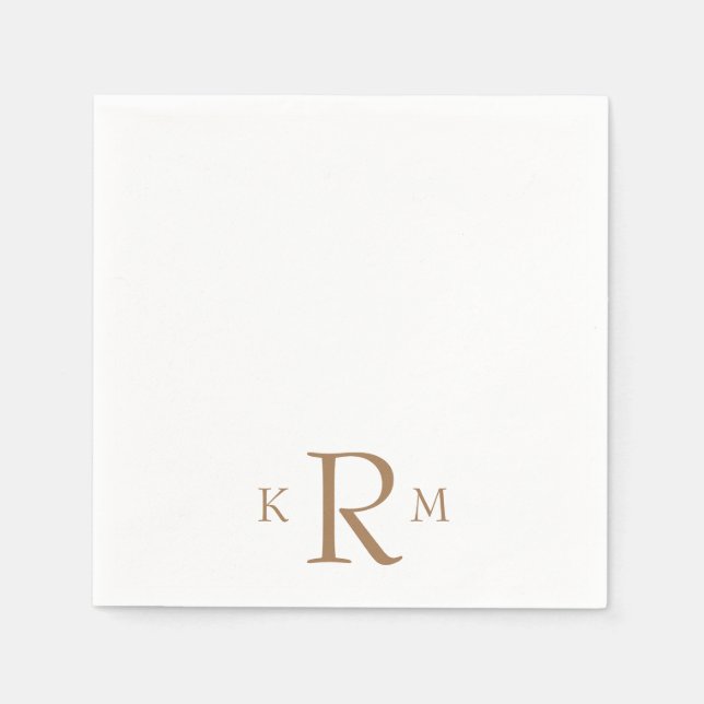 Serviette En Papier Simple Grand Monogramme Or Cocktail Napkins (Devant)