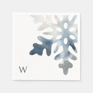 Serviette En Papier Simple Icy Blue Grand Snowflake Monogram Cocktail