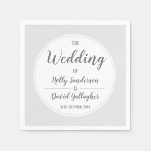 Serviette En Papier Simple Jour de mariage gris argent et blanc