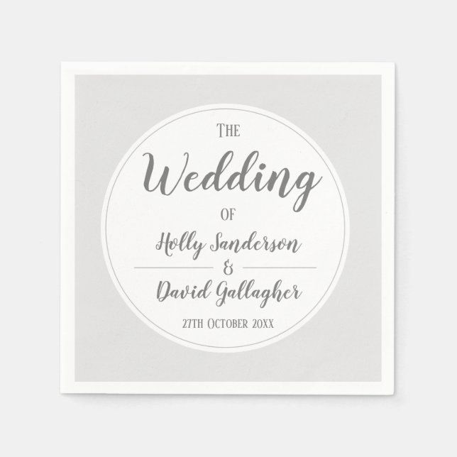 Serviette En Papier Simple Jour de mariage gris argent et blanc (Devant)