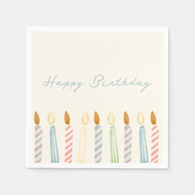 Serviette En Papier Simple "Joyeux anniversaire" avec fête aux bougies (Devant)