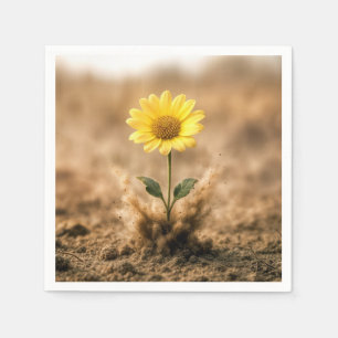 Serviette En Papier Simple Marguerite Jaune Émergeant de la Terre