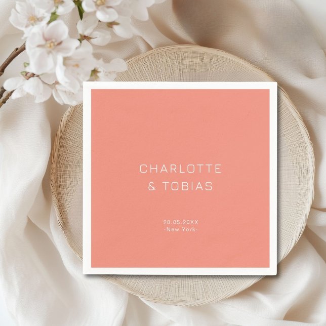 Serviette En Papier Simple mariage élégant corail (Simple elegant coral custom wedding napkins)