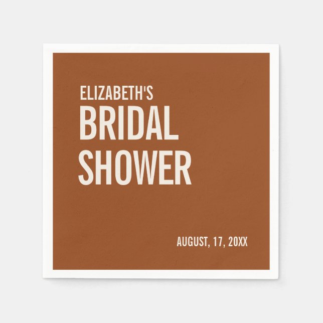 Serviette En Papier Simple Mariage Terracotta Typographie Shower (Devant)