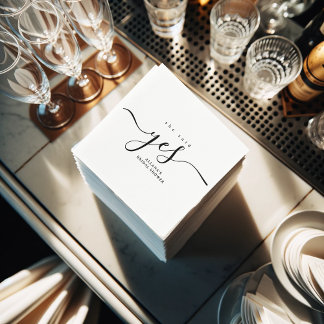 Serviette En Papier Simple minimaliste Fête des mariées noire et blanc