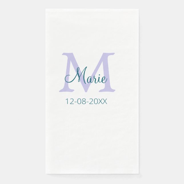 Serviette En Papier simple minimum ajouter nom monogramme violet vert  (Devant)