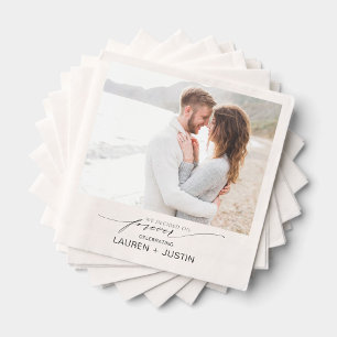 Serviette En Papier Simple Modern Script Photo Engagement Party