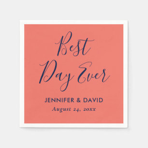 Serviette En Papier Simple moderne marine bleu et Mariage corail