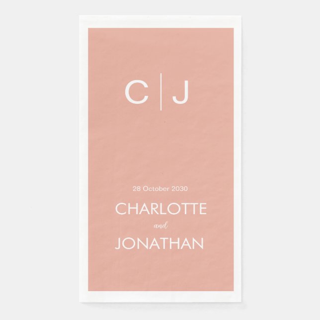 Serviette En Papier Simple Moderne Monogramme Mariage Pêche    (Devant)