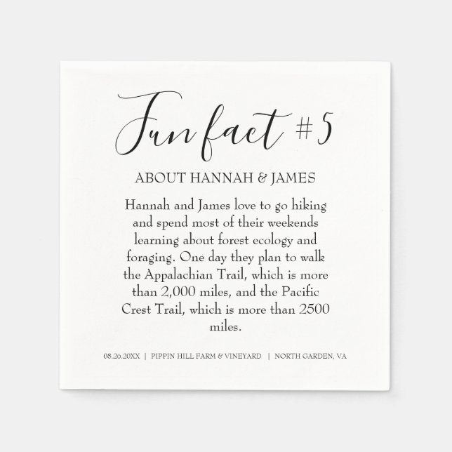 Serviette En Papier Simple moderne Noir Blanc Fun Fun Fact 5 Mariage (Devant)