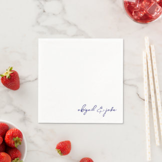 Serviette En Papier Simple Moderne Noms De Mariage Script Marine