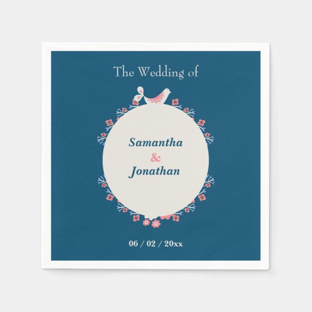 Serviette En Papier Simple moderne style folklorique Mariage bleu (Devant)