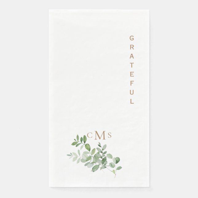 Serviette En Papier Simple Monogramme Doré Feuillage Grateful  (Devant)