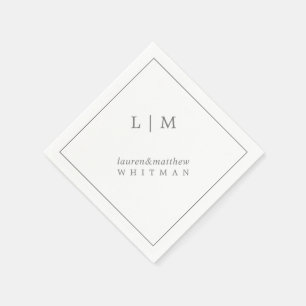 Serviette En Papier Simple Monogramme Gris Foncé Élégant de Mariage