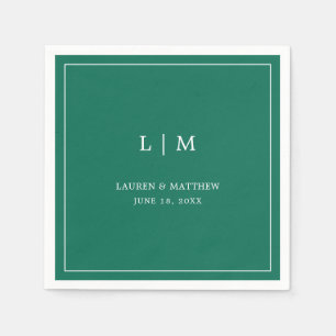 Serviette En Papier Simple Monogramme Vert Émeraude Élégant Mariage