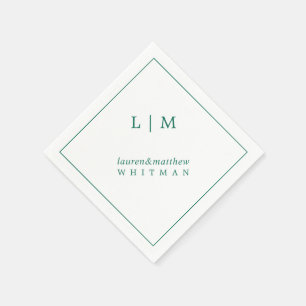 Serviette En Papier Simple Monogramme Vert Émeraude Élégant Mariage