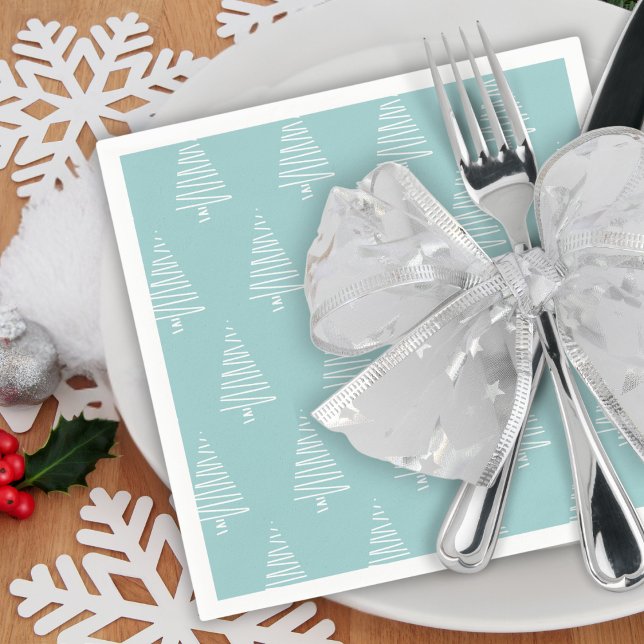 Serviette En Papier Simple Motif D'Arbre De Noël Bleu Et Blanc (Simple Blue And White Christmas Tree Pattern Napkins)