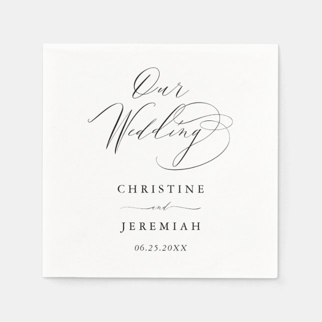 Serviette En Papier Simple noir blanc Mariage de script moderne (Devant)