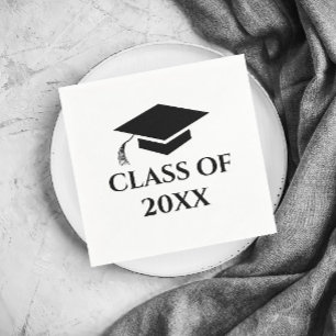 Serviette En Papier Simple Noir et Blanc Année de Promotion