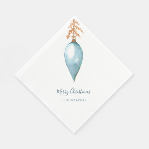 Serviette En Papier Simple Original Bleu Aquarelle Noël Personnalisé