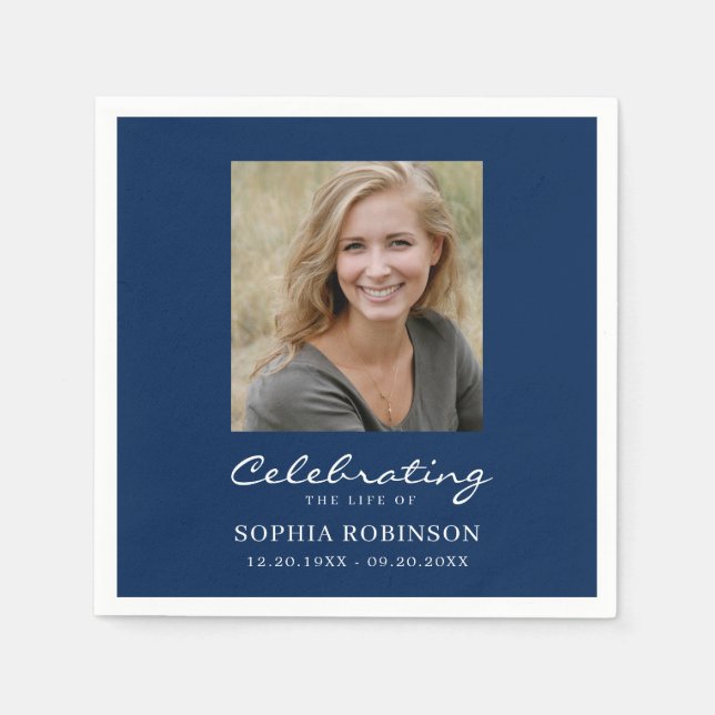 Serviette En Papier Simple photo Funeral Memorial Bleu (Devant)