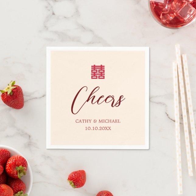 Serviette En Papier Simple rouge beige moderne mariage chinois (En situation)