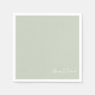 Serviette En Papier Simple Sage Clair Blanc Texte Mariage Cocktail