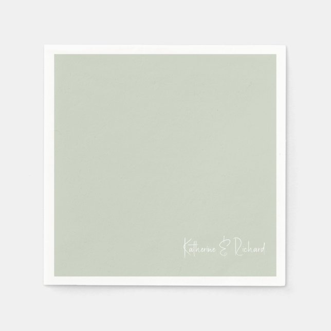 Serviette En Papier Simple Sage Clair Blanc Texte Mariage Cocktail (Devant)