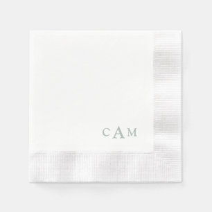 Serviette En Papier Simple Sage Monogram II Mariage Cocktail Napkins