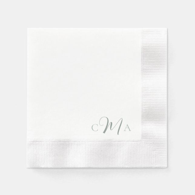 Serviette En Papier Simple Sage Monogramme Combo Police Mariage Cockta (Devant)