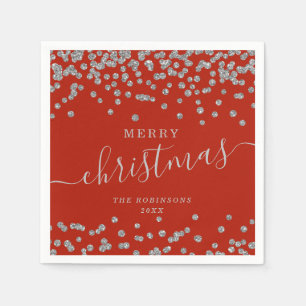 Serviette En Papier Simple Silver Noël Parties scintillant Rouge